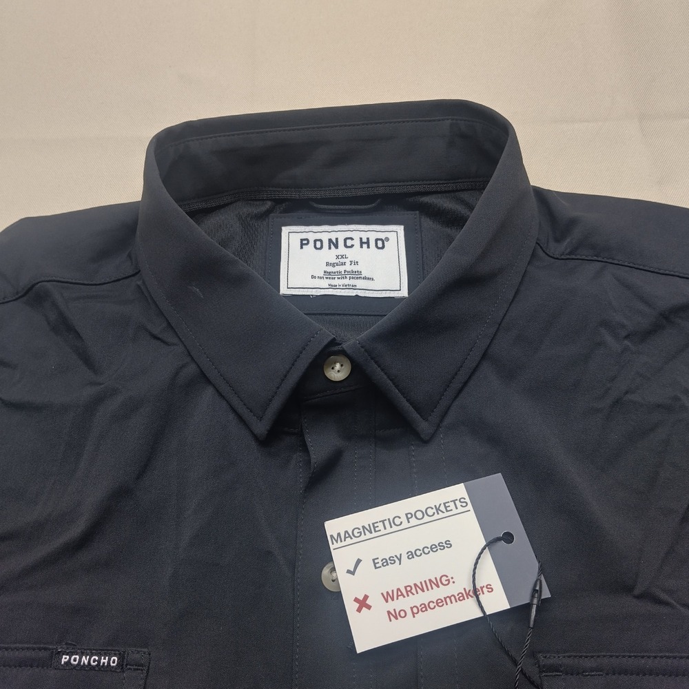 Poncho Mens XXL Regular Fit Short Sleeve Magnetic Pocket Performance Shirt Black